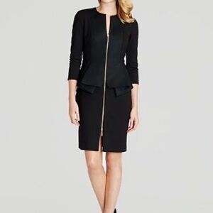 TED BAKER Black 'Jamtye' Structured Black Full 2-way Zip Dress SZ 3 = US 8